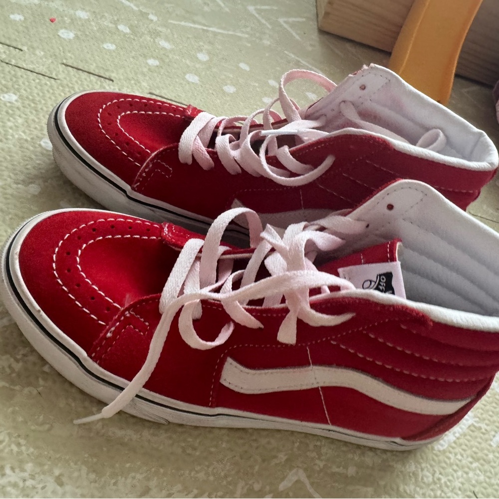 Red and White High-Top Sneakers